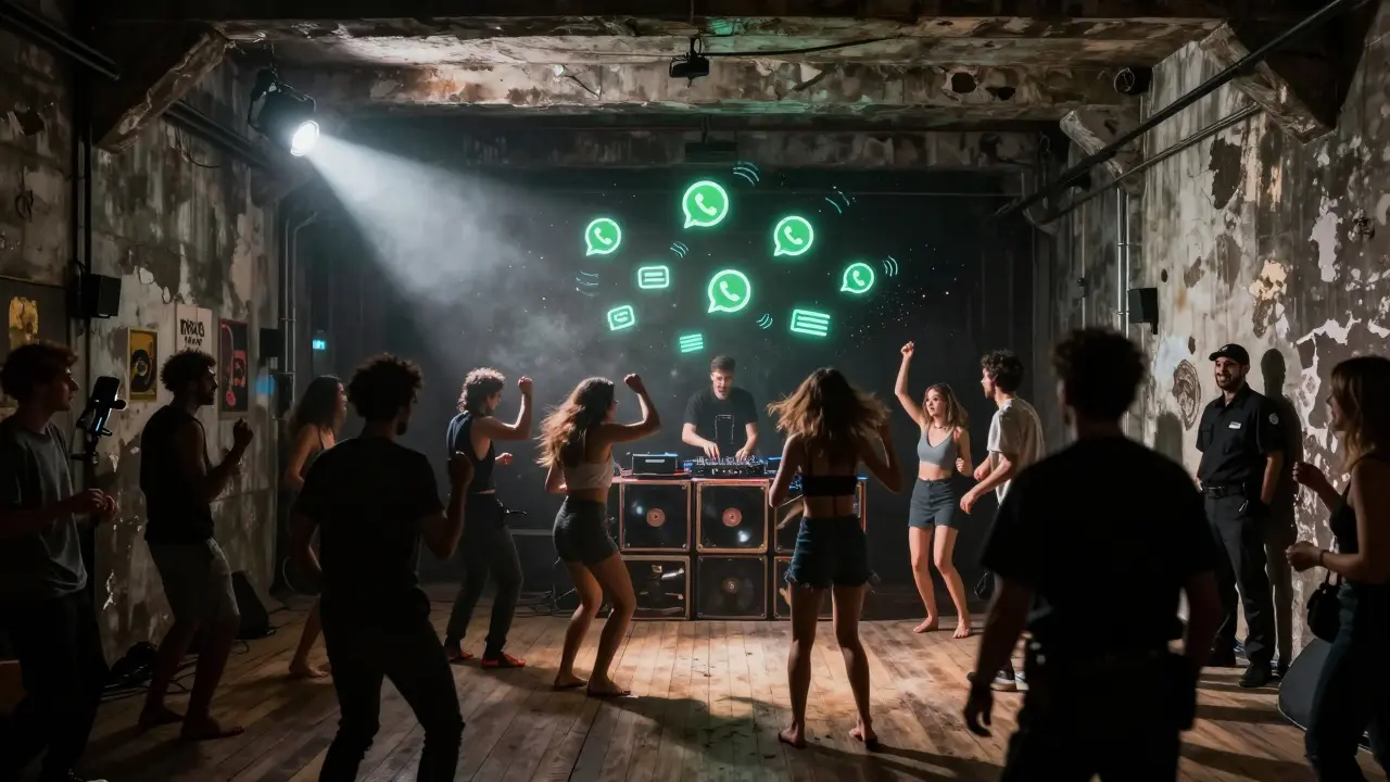 An underground techno party in a converted Ottoman warehouse, with a lone strobe light illuminating dancers in a dusty, bass-thrumming basement.