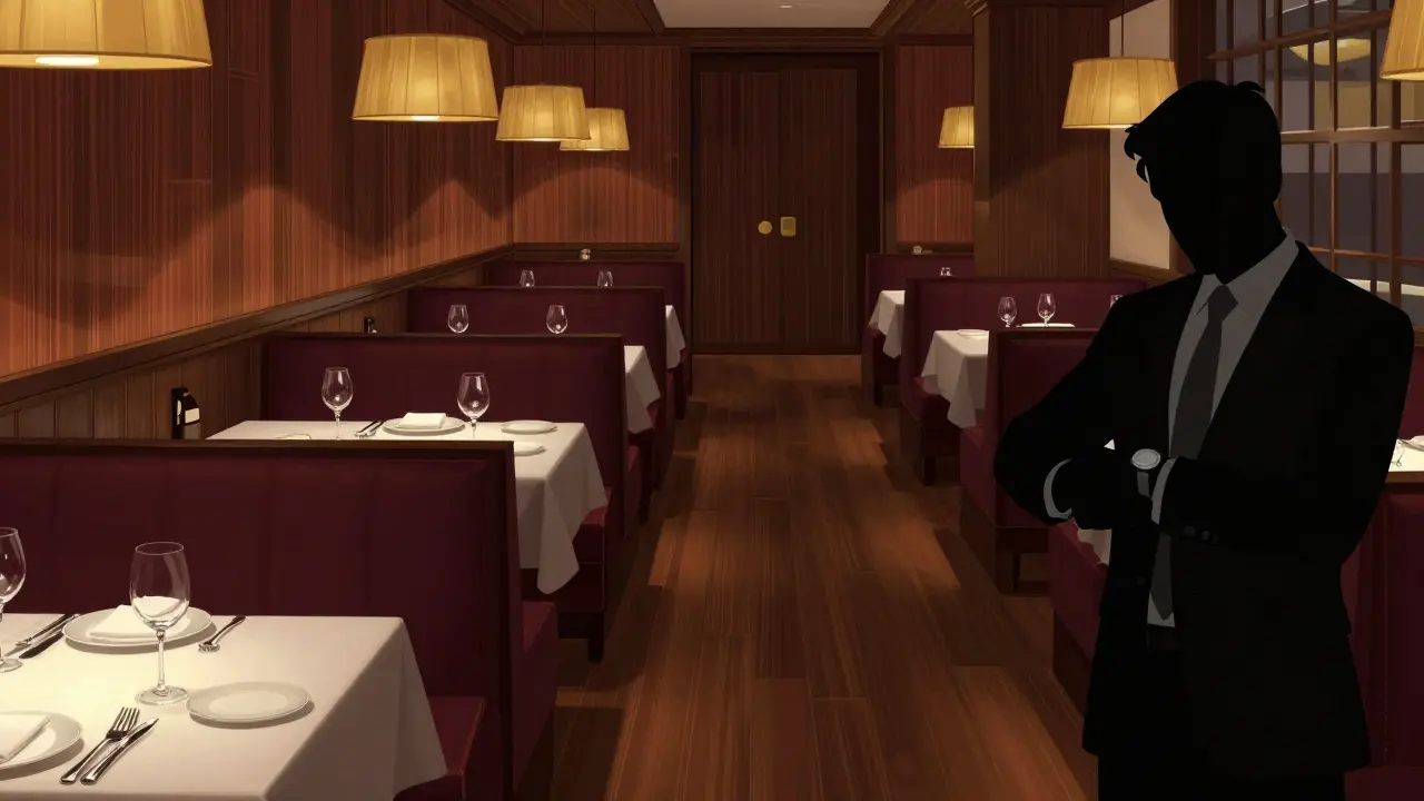 Upscale restaurant interior set for private business dinner